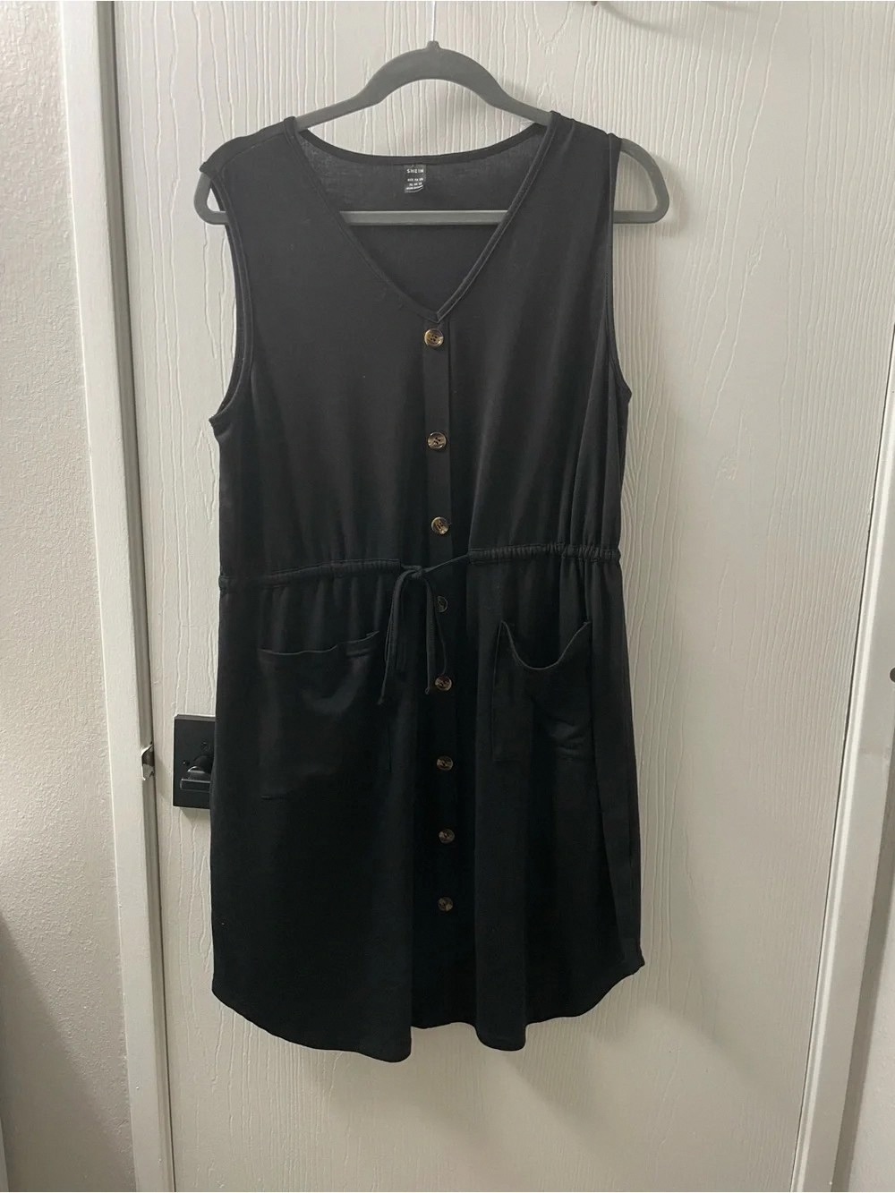 SHEIN Black Sleeveless Button-Front Drawstring Mini Dress